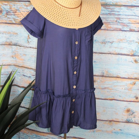 Navy Button-Up Baby Doll Dress - Picture 2 of 3